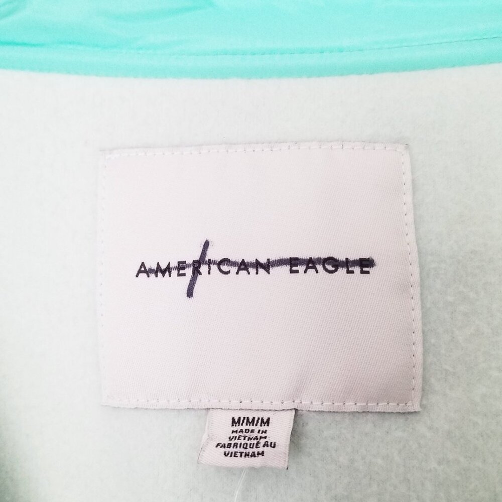 American Eagle Overesized Fleece Sherpa Snap Jacket Size M Mint Green Sea Foam - Picture 9 of 16